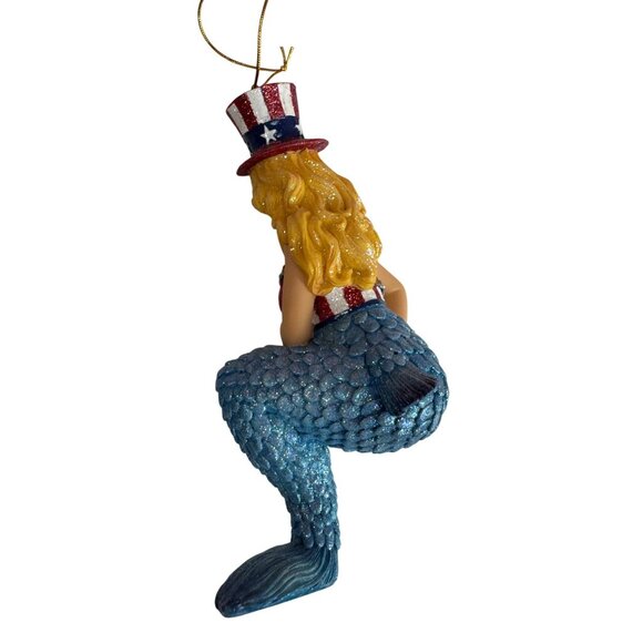 December Diamonds Stars USA Patriotic Mermaid Ornament 7" America - Picture 4 of 6